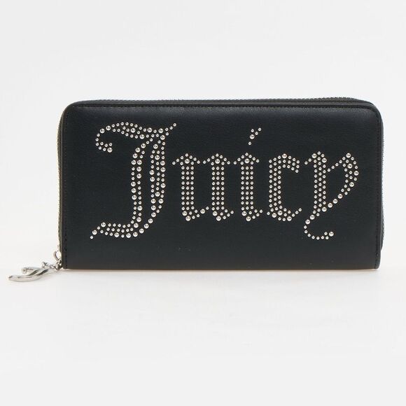 Juicy Couture Black Faux Leather Kimberly Rhinestone Logo Z/A Wallet Clutch Bag - Picture 2 of 11